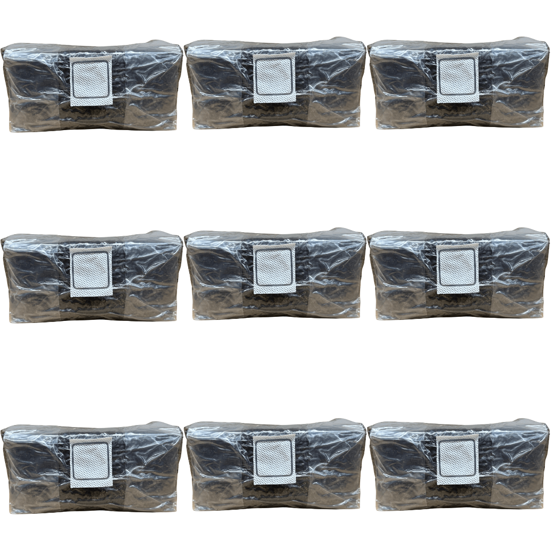 nine-pack of five pound bags of sterilized CVG substrate on a white background