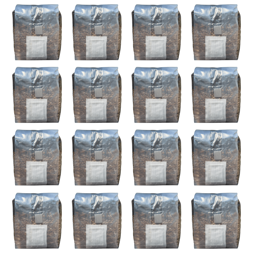 sixteen-pack of 2 pound mushroom grow bags with CVG